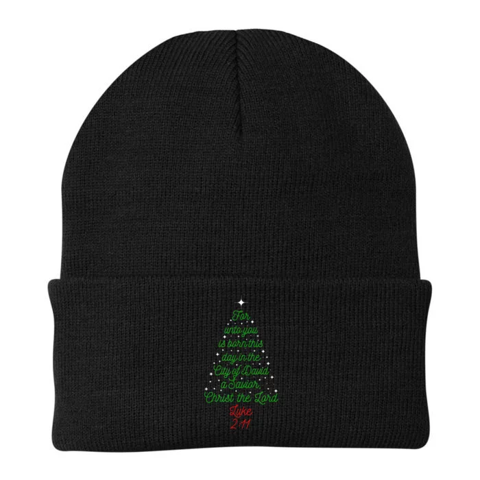 Savior Is Born Bible Verse Christmas Tree Holiday Religious Knit Cap Winter Beanie