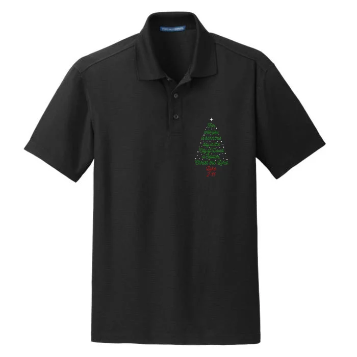 Savior Is Born Bible Verse Christmas Tree Holiday Religious Dry Zone Grid Performance Polo