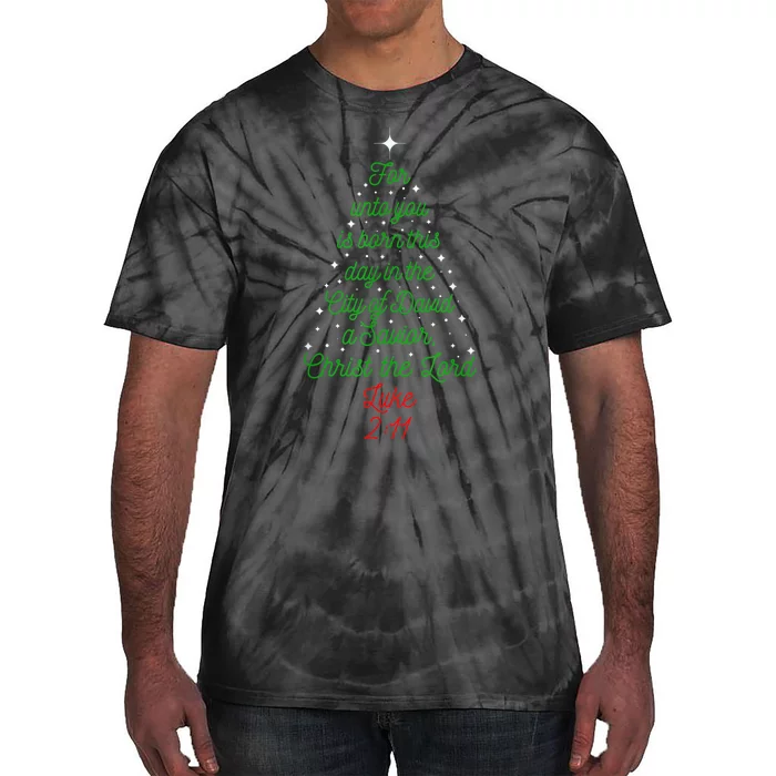 Savior Is Born Bible Verse Christmas Tree Holiday Religious Tie-Dye T-Shirt