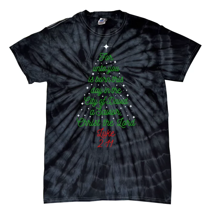 Savior Is Born Bible Verse Christmas Tree Holiday Religious Tie-Dye T-Shirt