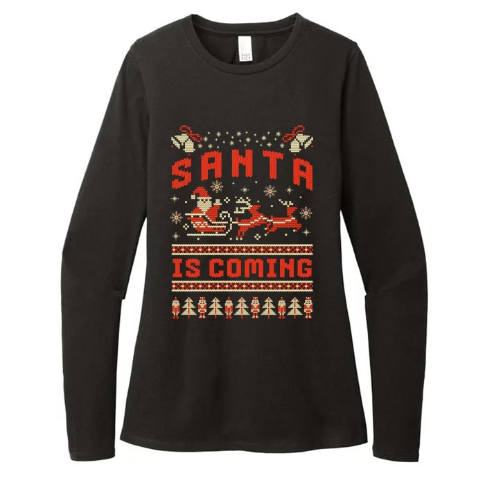 Santa Is Coming Matching Christmas Pajamas Ugly Christmas Gift Womens CVC Long Sleeve Shirt