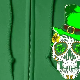 Sugar Irish Clover Skull St Patricks Day Full Zip Hoodie