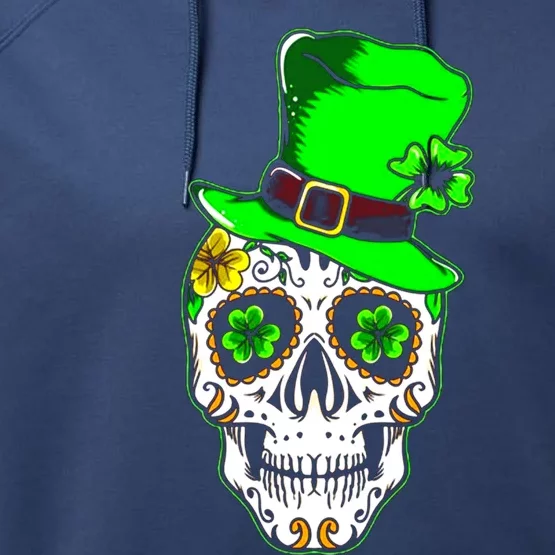 Sugar Irish Clover Skull St Patricks Day Performance Fleece Hoodie