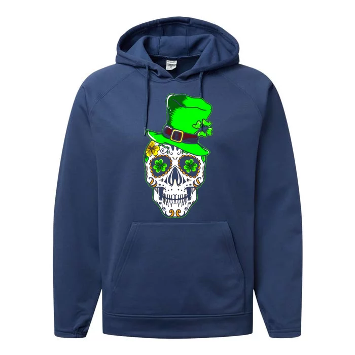 Sugar Irish Clover Skull St Patricks Day Performance Fleece Hoodie