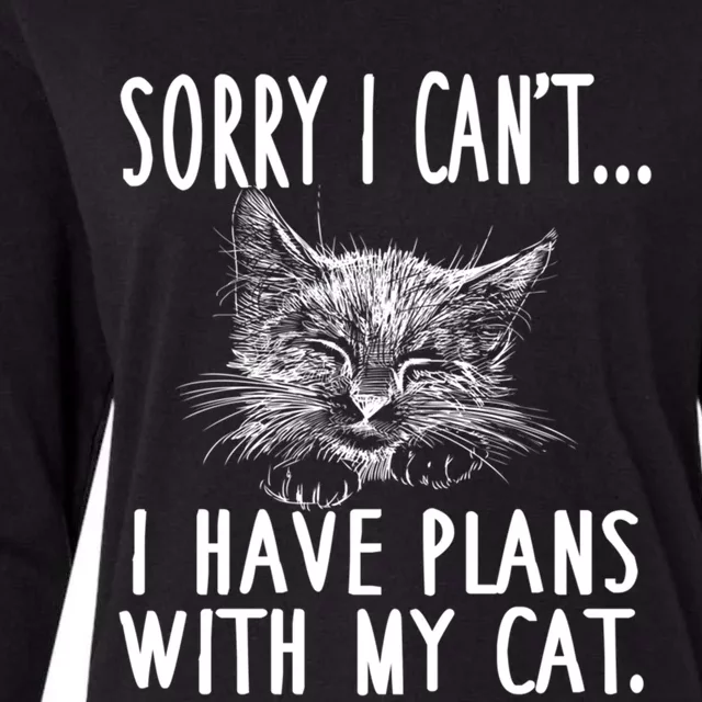 Sorry I Can't I Have Plans With My Cat Cute Cat Gift Womens Cotton Relaxed Long Sleeve T-Shirt