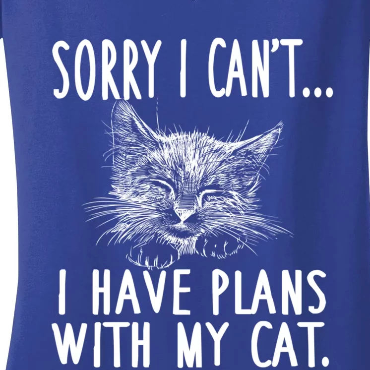 Sorry I Can't I Have Plans With My Cat Cute Cat Gift Women's V-Neck T-Shirt