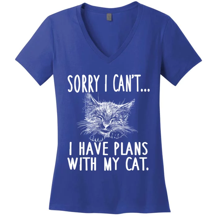 Sorry I Can't I Have Plans With My Cat Cute Cat Gift Women's V-Neck T-Shirt