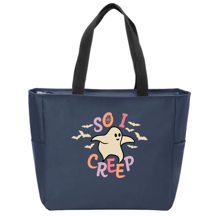 So I Creep Retro Halloween Spooky Vibes Trick Or Treat Ghost Zip Tote Bag