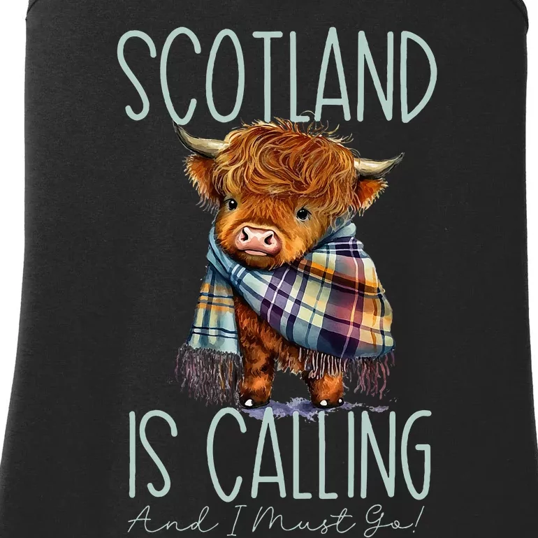 Scotland Is Calling And I Must Go! Highland Cow Ladies Essential Tank