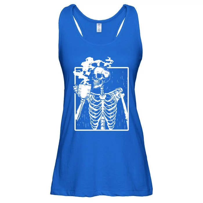 Skeleton Ing Coffee Back Design White Funny Gift Ladies Essential Flowy Tank