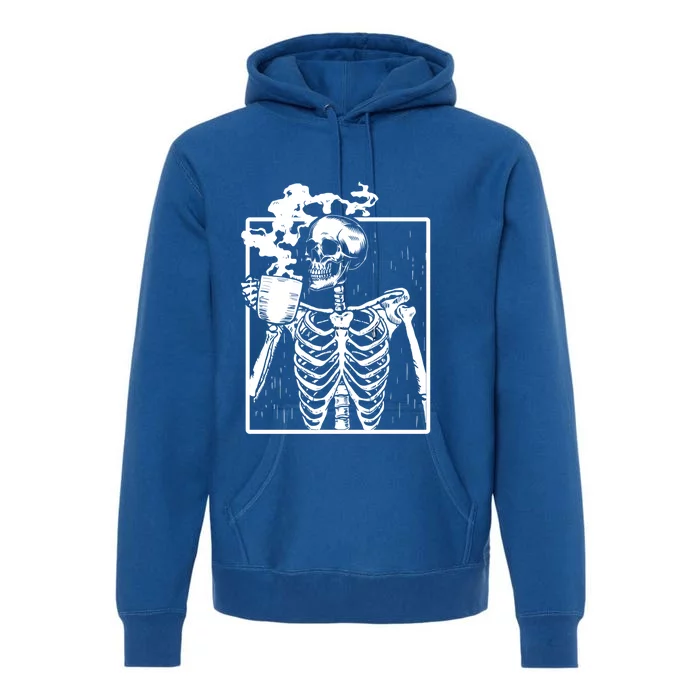 Skeleton Ing Coffee Back Design White Funny Gift Premium Hoodie