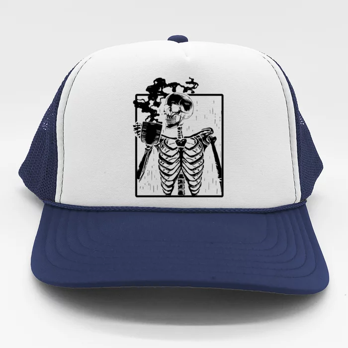 Skeleton Ing Coffee Back Design White Funny Gift Trucker Hat