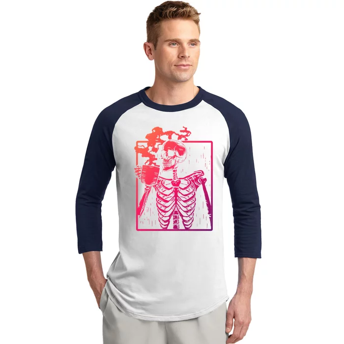 Skeleton Ing Coffee Back Design White Funny Gift Baseball Sleeve Shirt