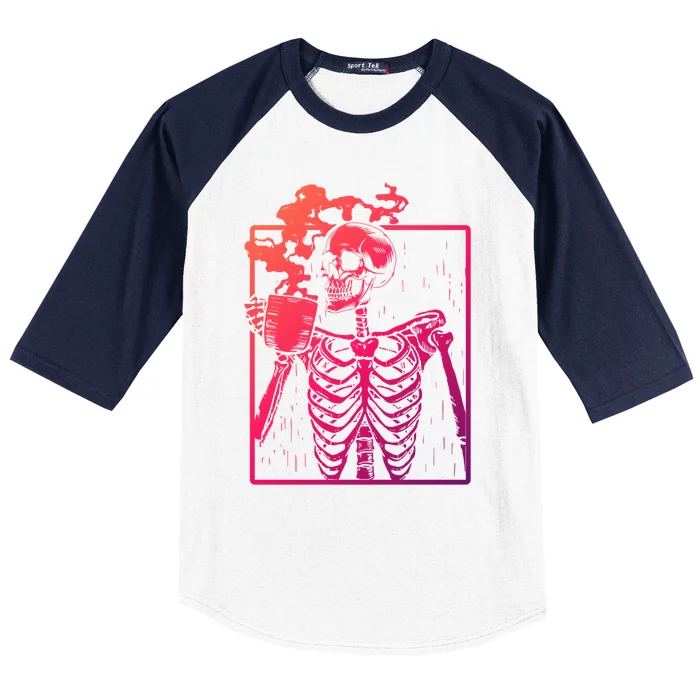 Skeleton Ing Coffee Back Design White Funny Gift Baseball Sleeve Shirt