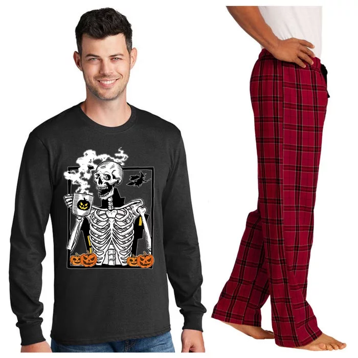 Skeleton Ing Coffee Cups Funny Halloween Skull Lover Gift Long Sleeve Pajama Set