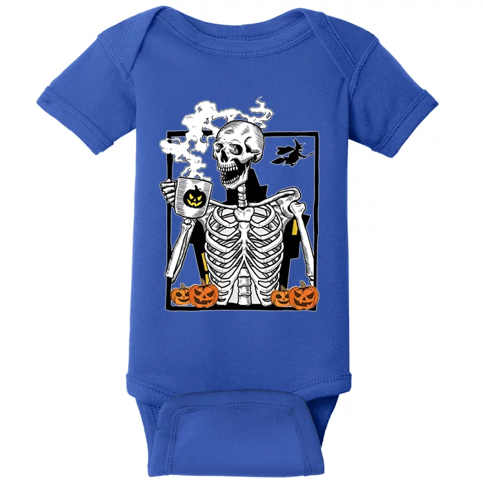 Skeleton Ing Coffee Cups Funny Halloween Skull Lover Gift Baby Bodysuit