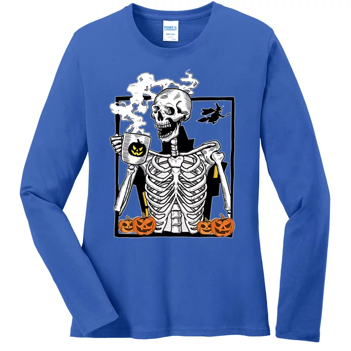 Skeleton Ing Coffee Cups Funny Halloween Skull Lover Gift Ladies Long Sleeve Shirt