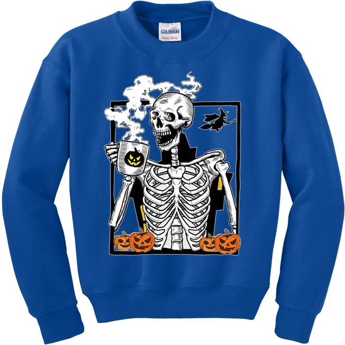 Skeleton Ing Coffee Cups Funny Halloween Skull Lover Gift Kids Sweatshirt