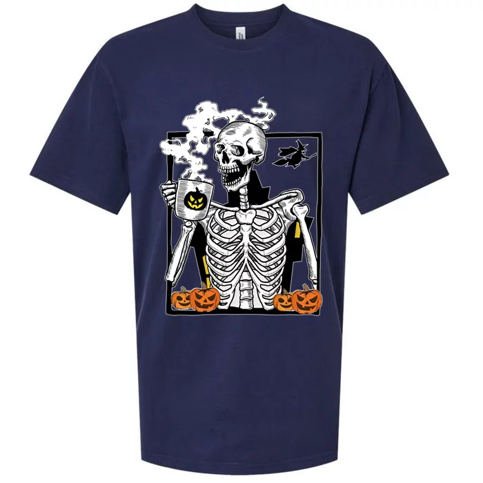 Skeleton Ing Coffee Cups Funny Halloween Skull Lover Gift Sueded Cloud Jersey T-Shirt