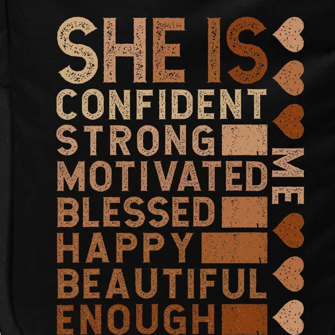 She Is Confident Strong Motivated Happy Beautiful Impact Tech Backpack