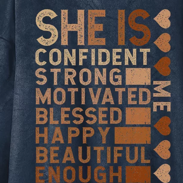 She Is Confident Strong Motivated Happy Beautiful Hooded Wearable Blanket