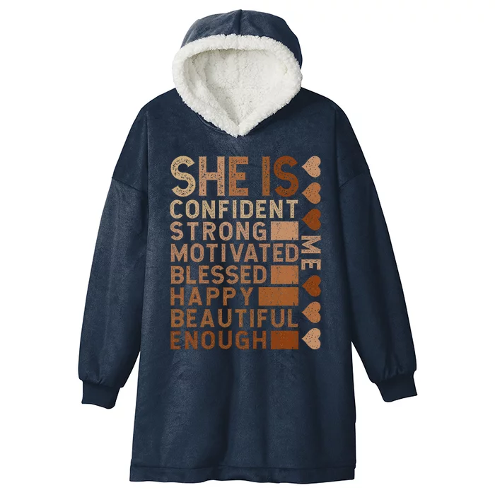 She Is Confident Strong Motivated Happy Beautiful Hooded Wearable Blanket