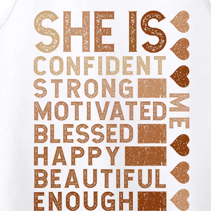 She Is Confident Strong Motivated Happy Beautiful Performance Tank