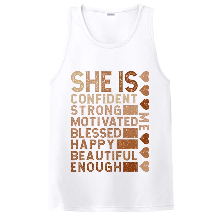 She Is Confident Strong Motivated Happy Beautiful Performance Tank