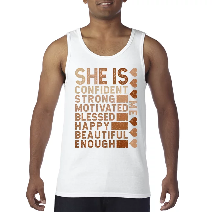 She Is Confident Strong Motivated Happy Beautiful Tank Top