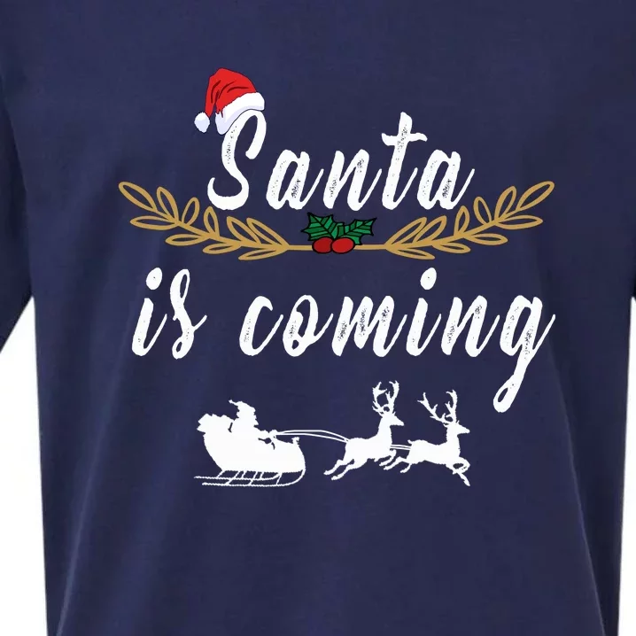 Santa Is Coming | Merry Christmas Sueded Cloud Jersey T-Shirt