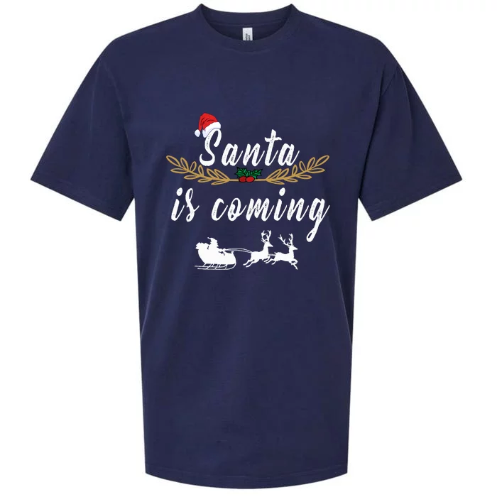 Santa Is Coming | Merry Christmas Sueded Cloud Jersey T-Shirt