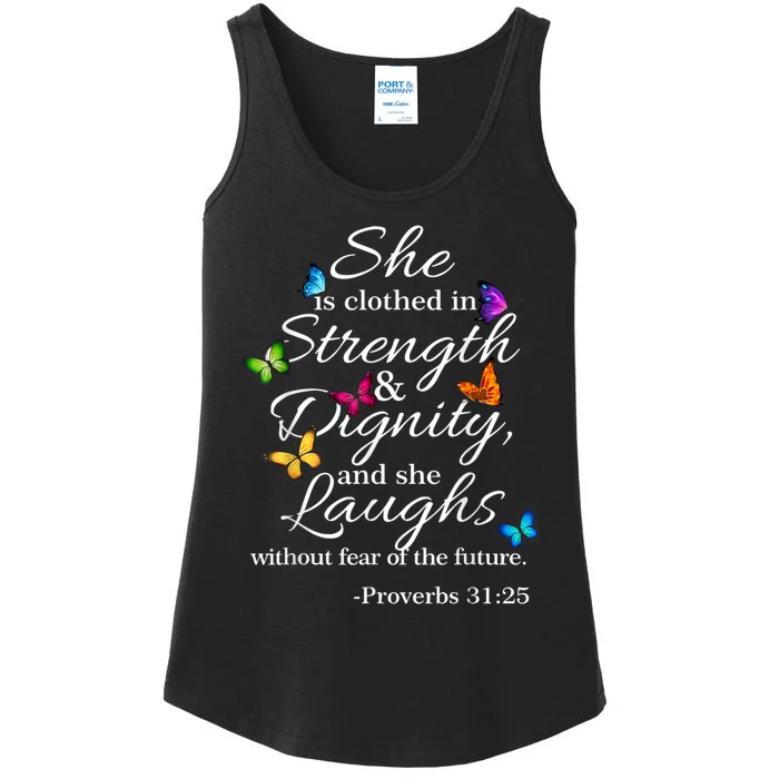 She Is Clothed Strength & Dignity Proverbs Ladies Essential Tank