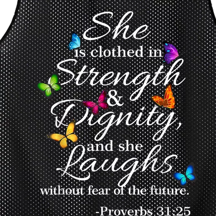 She Is Clothed Strength & Dignity Proverbs Mesh Reversible Basketball Jersey Tank