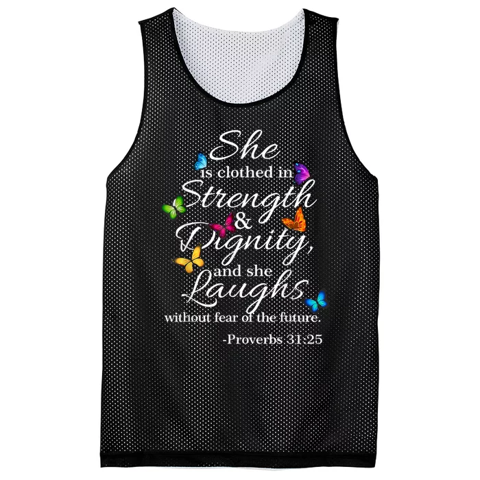 She Is Clothed Strength & Dignity Proverbs Mesh Reversible Basketball Jersey Tank