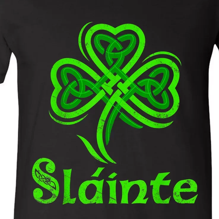 Slainte Irish Cheers Good Health St Patricks Day Slainte V-Neck T-Shirt