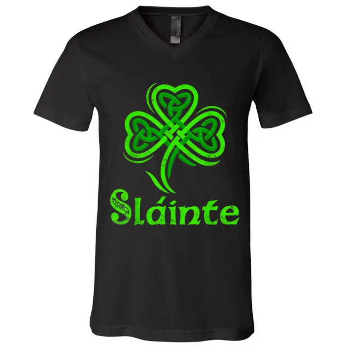 Slainte Irish Cheers Good Health St Patricks Day Slainte V-Neck T-Shirt