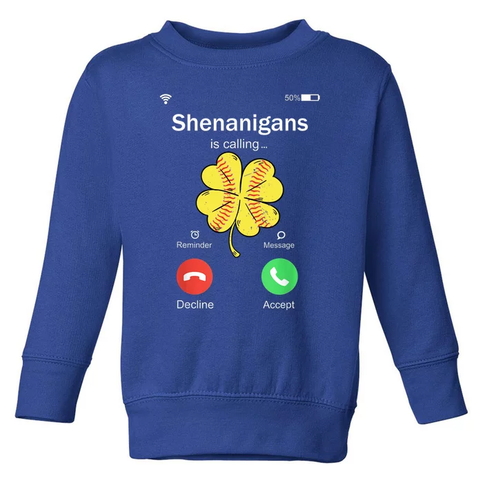 Shenanigans Is Calling St Patricks Day Baseball Shamrock Gift Toddler Sweatshirt