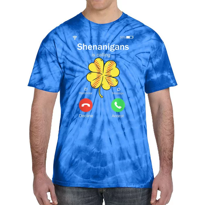 Shenanigans Is Calling St Patricks Day Baseball Shamrock Gift Tie-Dye T-Shirt