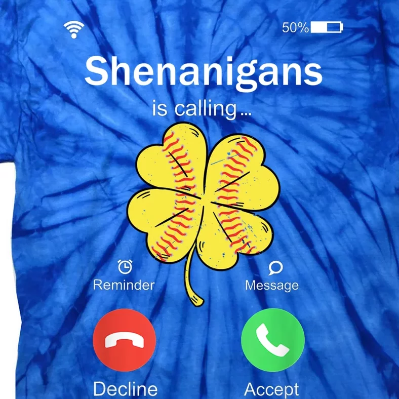 Shenanigans Is Calling St Patricks Day Baseball Shamrock Gift Tie-Dye T-Shirt