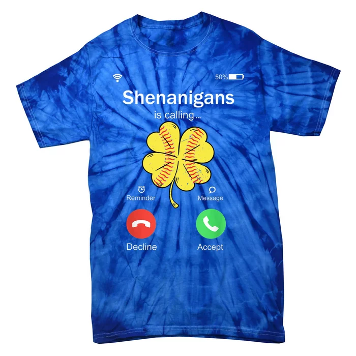 Shenanigans Is Calling St Patricks Day Baseball Shamrock Gift Tie-Dye T-Shirt