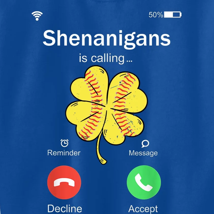 Shenanigans Is Calling St Patricks Day Baseball Shamrock Gift Kids Sweatshirt