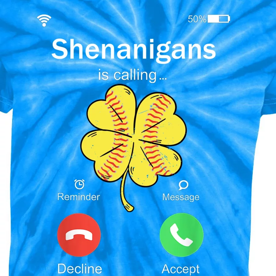 Shenanigans Is Calling St Patricks Day Baseball Shamrock Gift Kids Tie-Dye T-Shirt