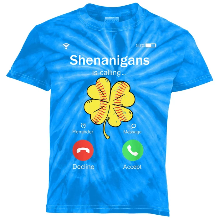 Shenanigans Is Calling St Patricks Day Baseball Shamrock Gift Kids Tie-Dye T-Shirt