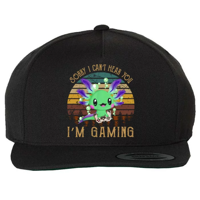 Sorry I Can't Hear You I'm Gaming Axolotl Vintage Arts Gift Wool Snapback Cap