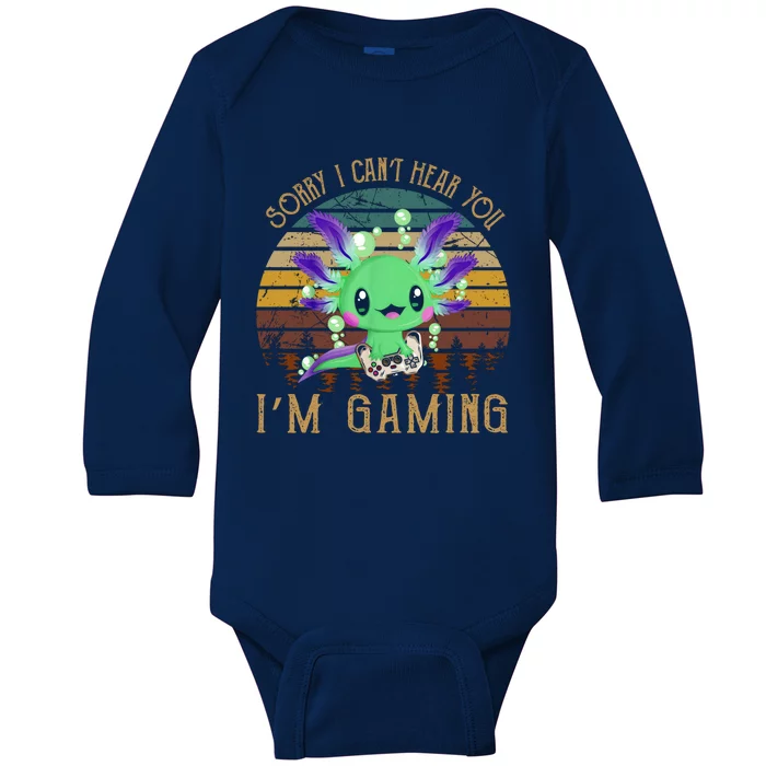 Sorry I Can't Hear You I'm Gaming Axolotl Vintage Arts Gift Baby Long Sleeve Bodysuit