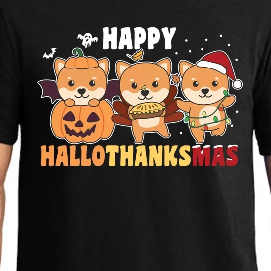 Shiba Inu Christmas Halloween Happy Hallothanksmas Cute Gift Pajama Set