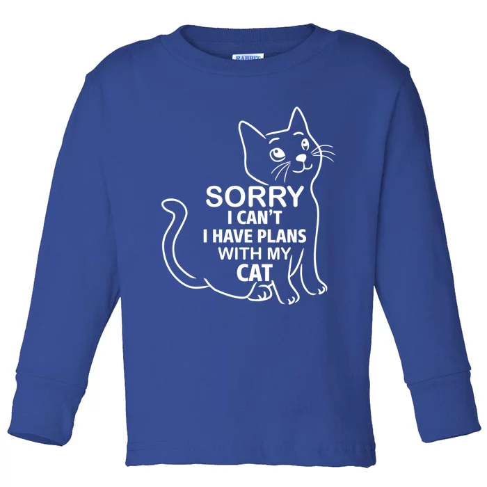 Sorry I Can't I Have Plans With My Cat Gift Toddler Long Sleeve Shirt