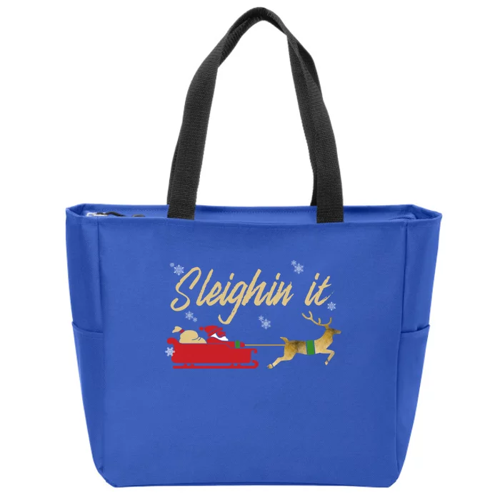 Sleighin It Christmas Sleighing Gift Zip Tote Bag