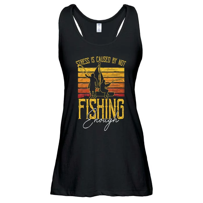 Stress Is Caused By Not Fishing Enough Funny Fishing Lovers Ladies Essential Flowy Tank