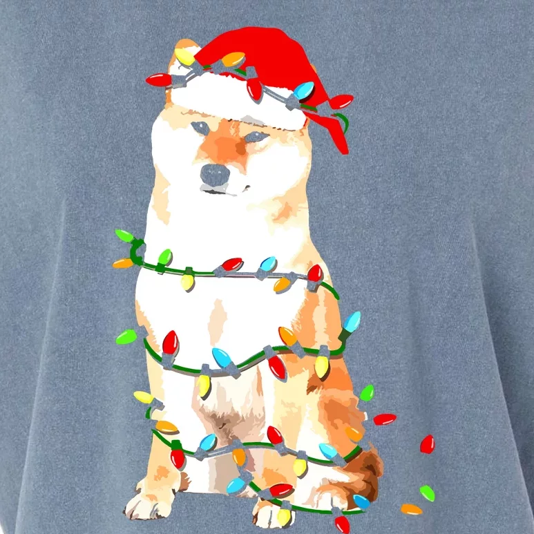 Shiba Inu Christmas Dog Lover Puppy Lights Xmas Garment-Dyed Women's Muscle Tee